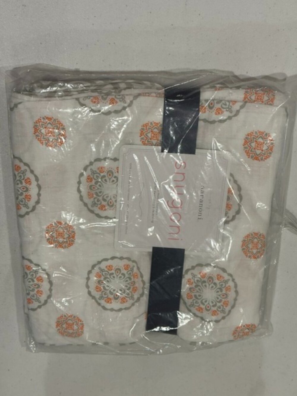 NEW Saranoni Snugoni - Two Muslin Blankets 47" x 47"-Orange Gray Medallion